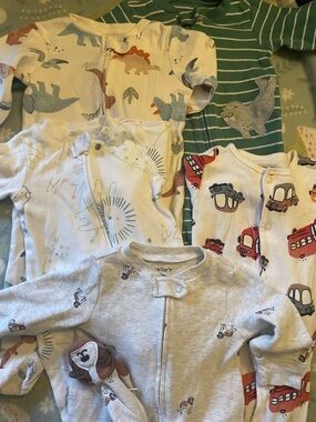 5x Carter's Baby Sleep and Play Footed Pajama Set - Dinosaurs, Cars & Stripes